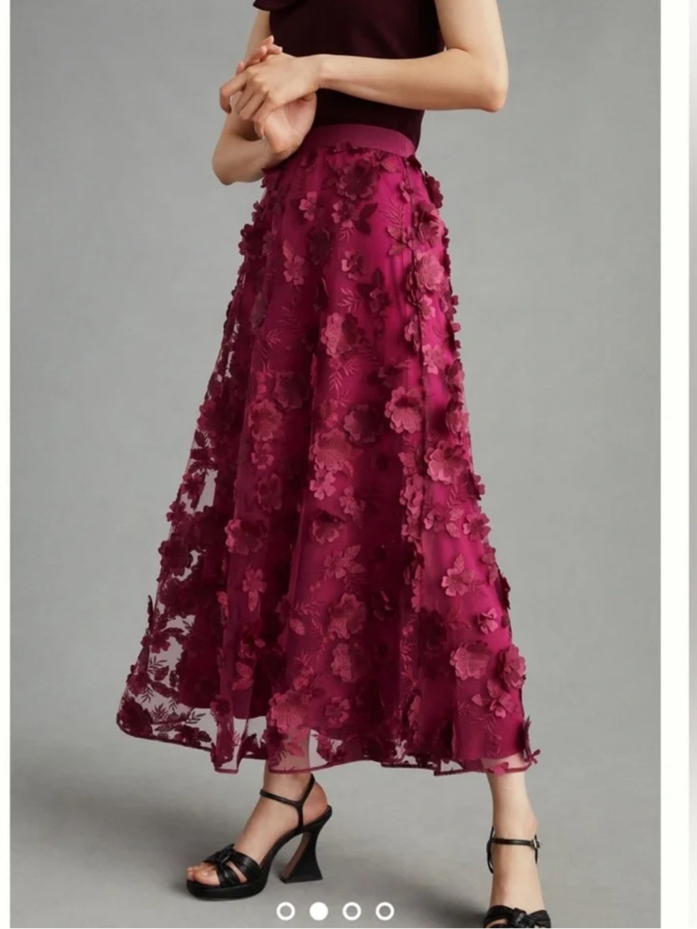 Anthropologie 3D Flower Organza Appliqué Maxi Skirt NWT